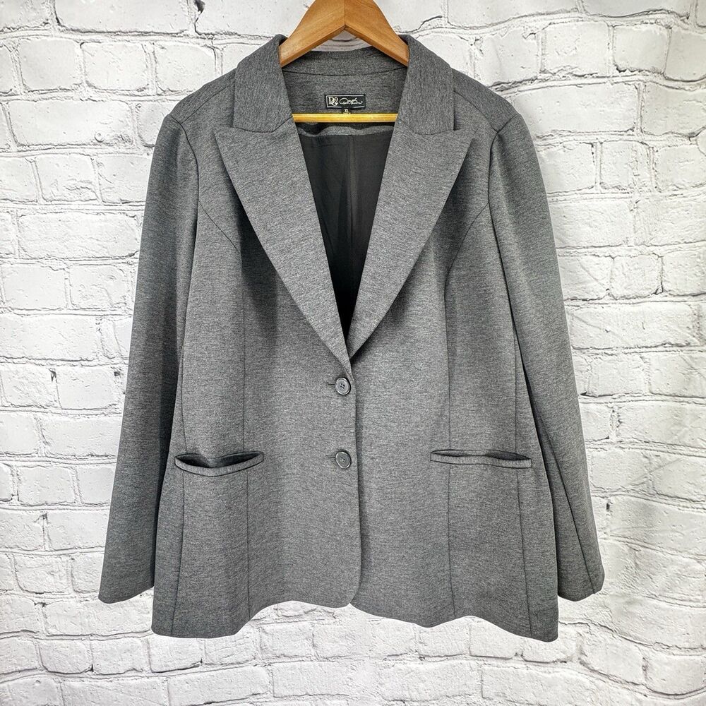 DG2 Diane Gilman Ponte Knit Boyfriend Blazer Women's XL Heathered Gray Stretch